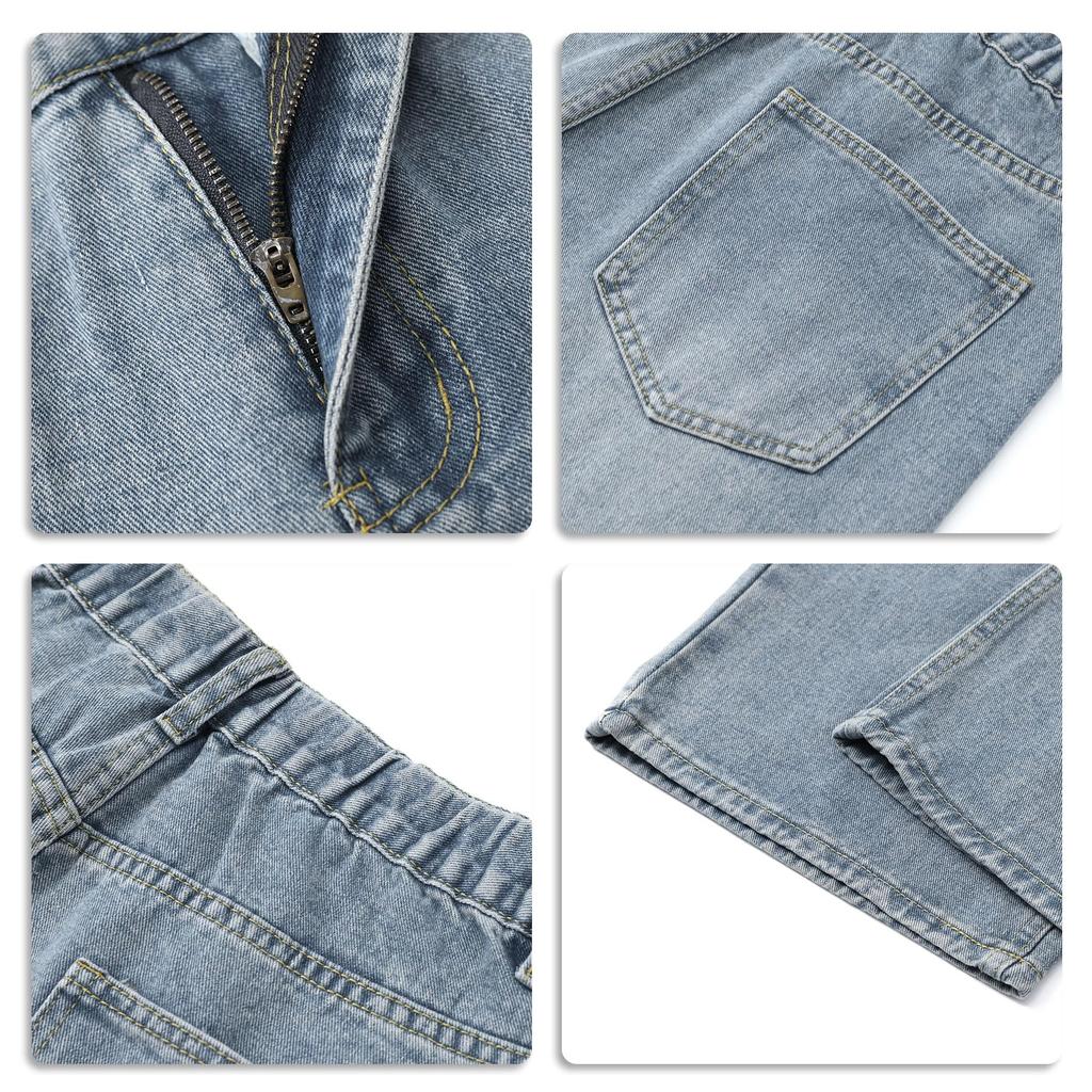 FOMANSH Jednolite Dżinsowe Vintage Proste 4 Kieszenie z Przodu i Luźny Prosty Krój Męskie Jeansy, Spodnie, Pranie, Kolory, Tył, Krój, Dopasowujące Kształt