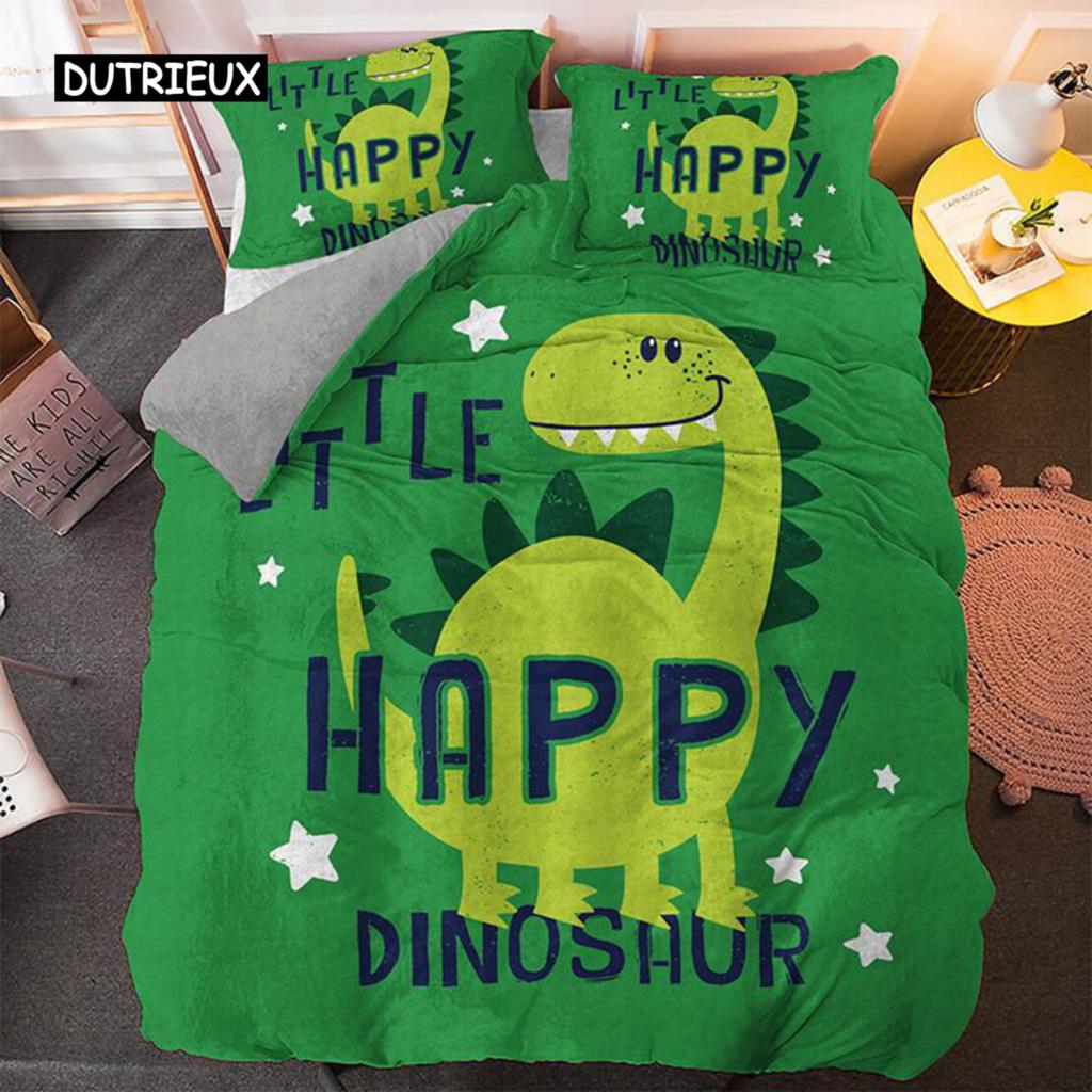 Cartoon Dinosaur Duvet Cover Set Dinosaur Theme Toddler Twin Bedding Set Microfiber Green Dinosaur Hello Bro King Quilt Cover