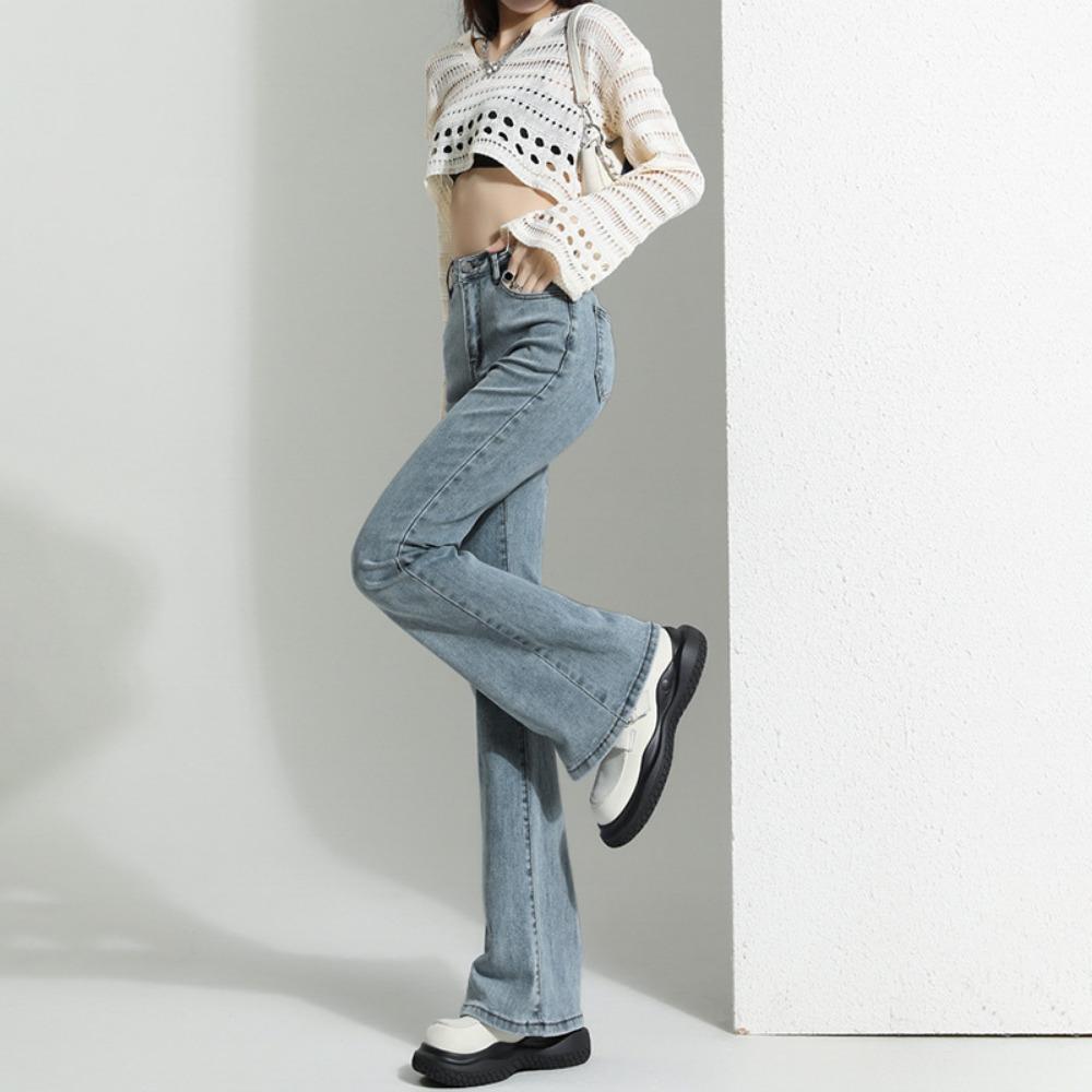 Versatile micro-pull jeans women's spring and autumn new elastic high-waisted thin and tall small horseshoe jeans
