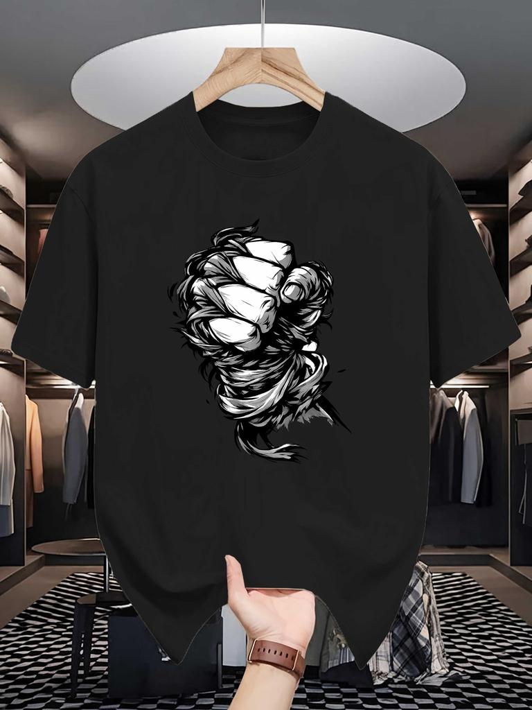 Unisex Cotton Tee Strength Clenched Fist Art Graphic Print Loose Breathable Summer Crew Neck Casual Street T Shirt Unisex Daily Wear