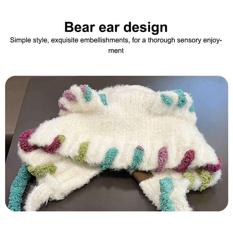 Dopamine Cat Ears Plush Bomber Hat Women Autumn Winter Cycling Cold And Warm Face Small Bag Head Ear Protection Knitted Hat