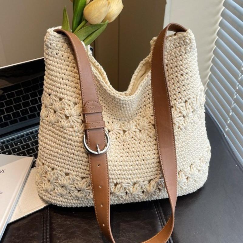 Women's 2026 New Korean Knit Woven Large Capacity Bag Minimalist Vacation Beach Casual Single Shoulder Tote