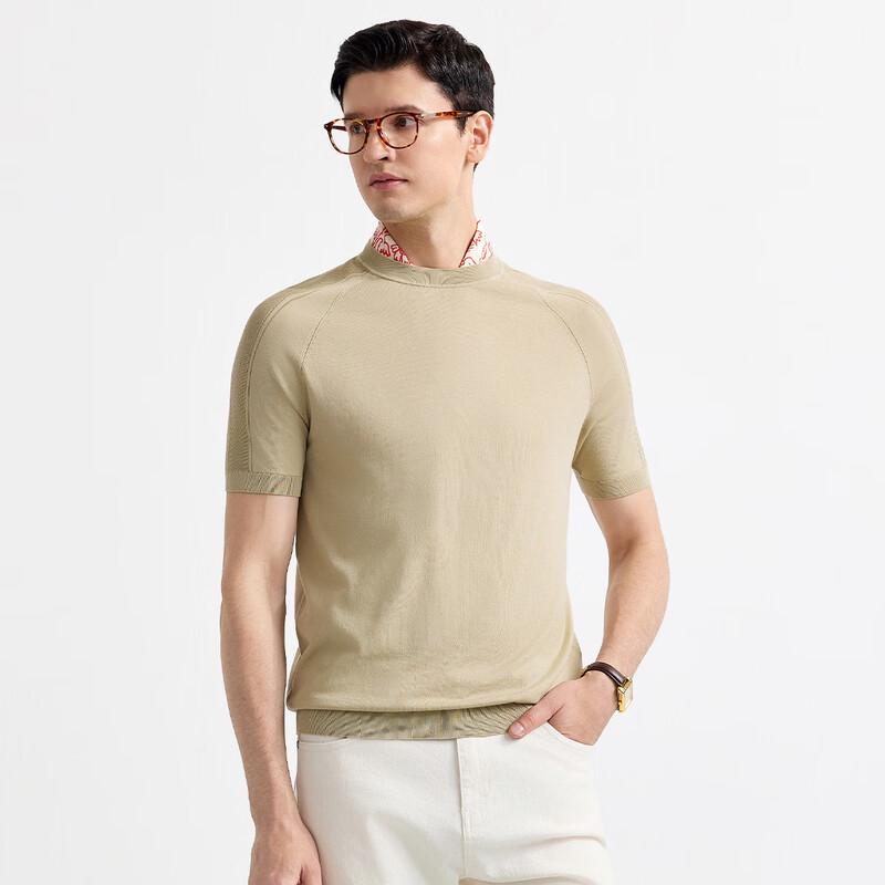 Zhuangji Men's Light Luxury Mulberry Silk Blend Round Neck T-Shirt