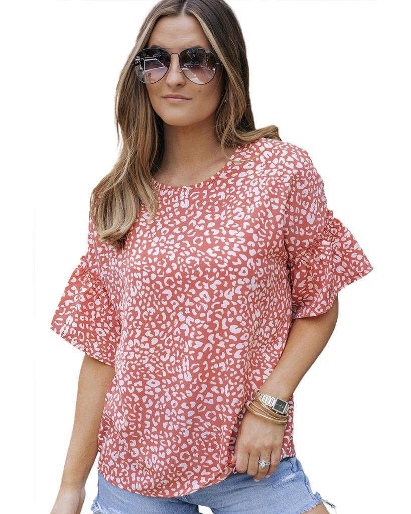 Azura Exchange Leopard Ruffle Sleeve T-Shirt
