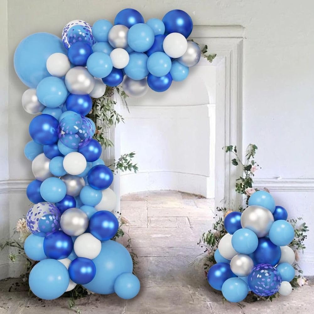 126PCS Blue, White, Silver Latex Balloon Set Suitable for Birthday Parties, Weddings, Valentine's Day Party Decorations