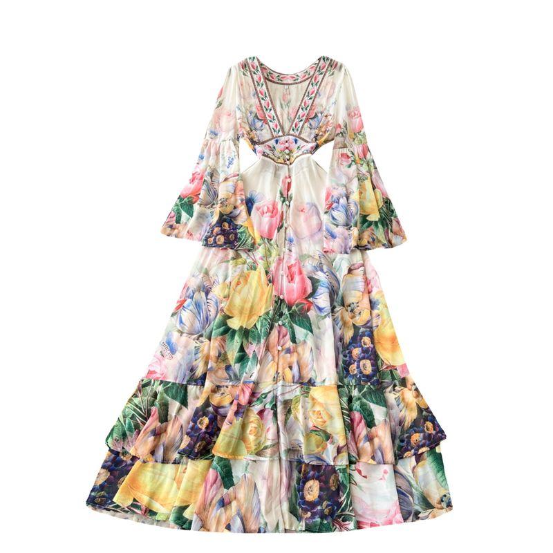 European Style Retro Elegant Silm Long Chiffon Dress