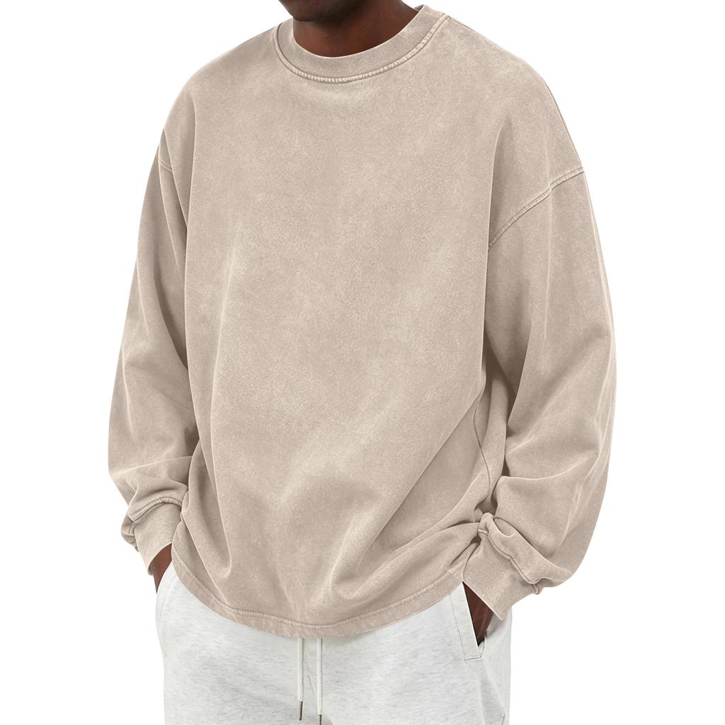 Men's Vintage Cotton Long Sleeve Round Neck Shirt Casual Daily Top