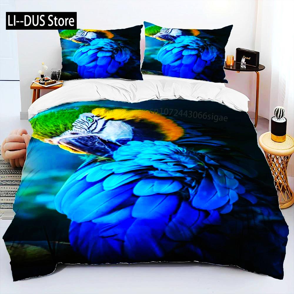 Colorful Parrot Macaws Birds Comforter Bedding SetDuvet Cover Bed Set Quilt Cover PillowcaseKing Queen Size Bedding Set Adult