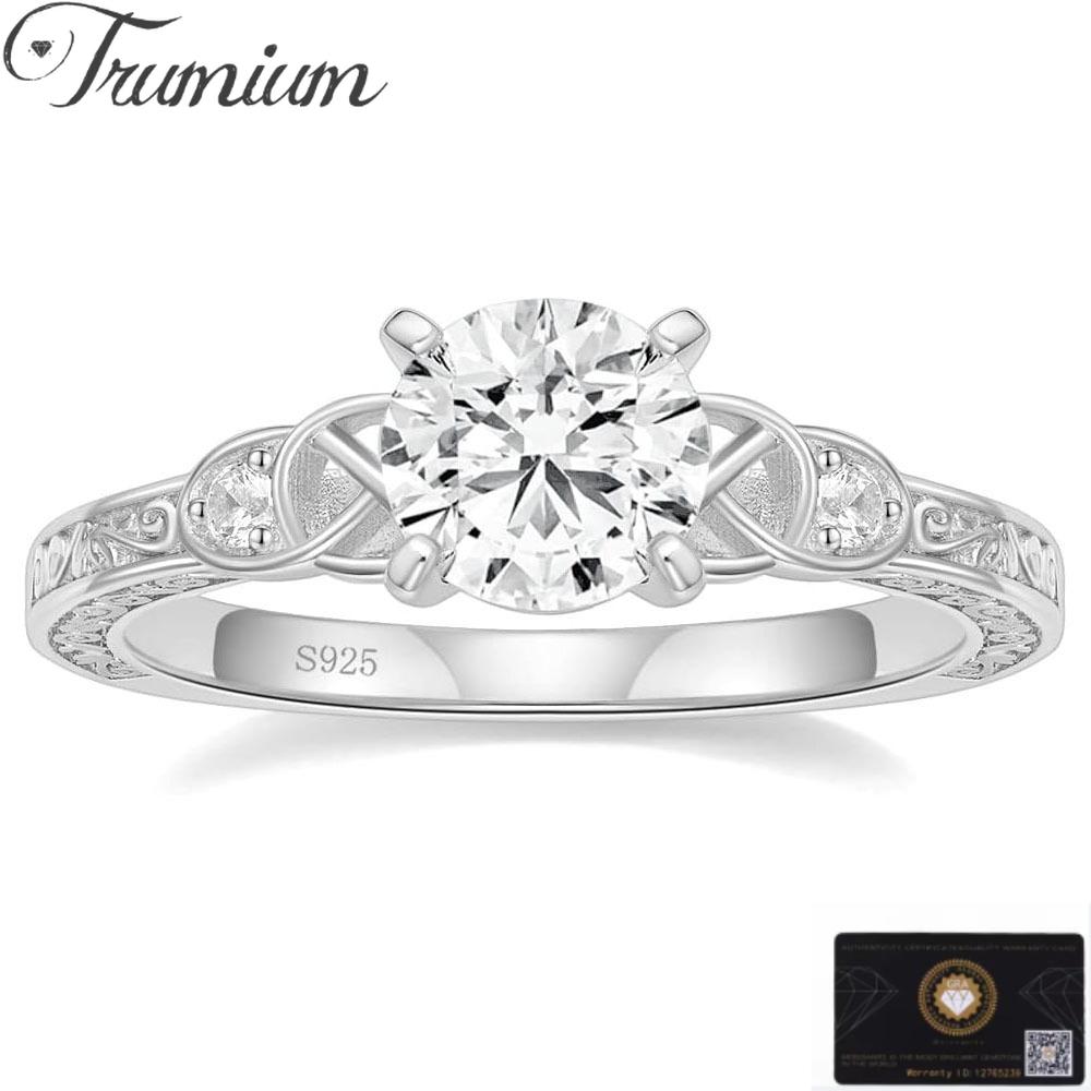 Trumium 1.5CT Moissanite Engagement Rings for Women D Color VVS1 Clarity 925 Silver Vintage Round Celtic Wedding Band