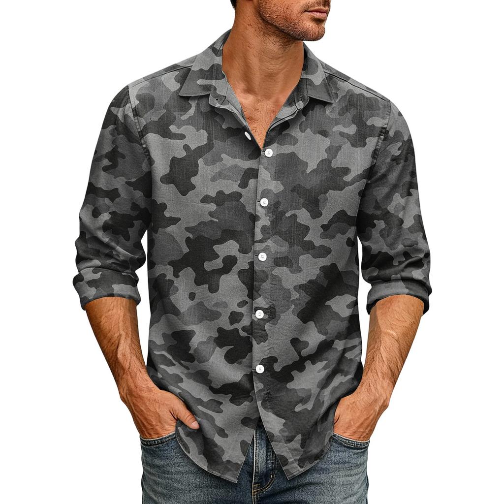 Men's Loose Fit Long Sleeve Shirt Casual Button Down Shirt with Classic Collar for Outdoor Daily Wear Breathable Fabric Suitable for Spring Autumn