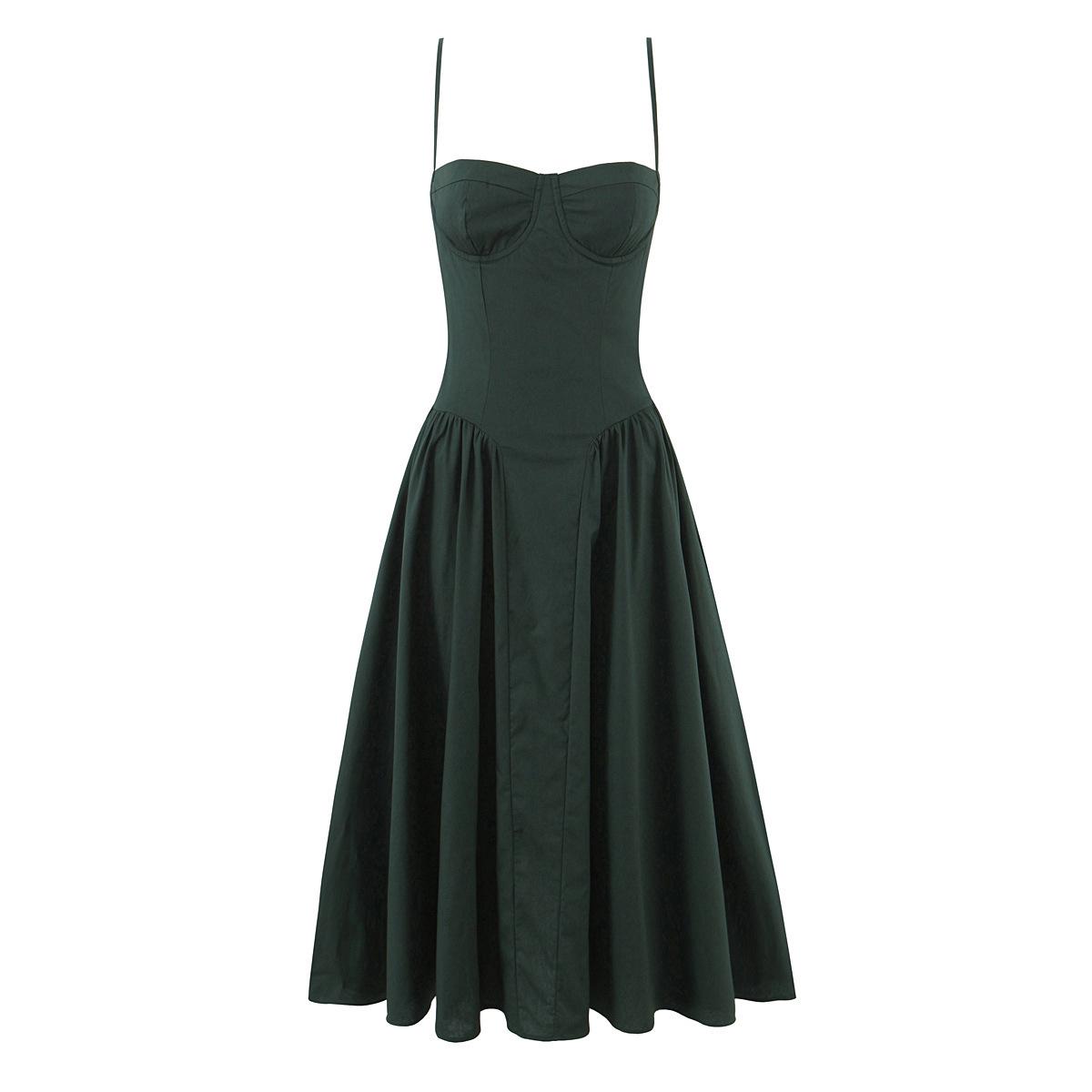 2026 Spring Women s 3D Underwire Waist-Cinched Pleated Christmas Dress Small зелёный