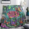 Corrosive Acid Skull and Rose Print Flannel Blanket,High Quality Comfortable for All Seasons,Home Decor,Warmth and Comfort,Perfect for Christmas Gifts