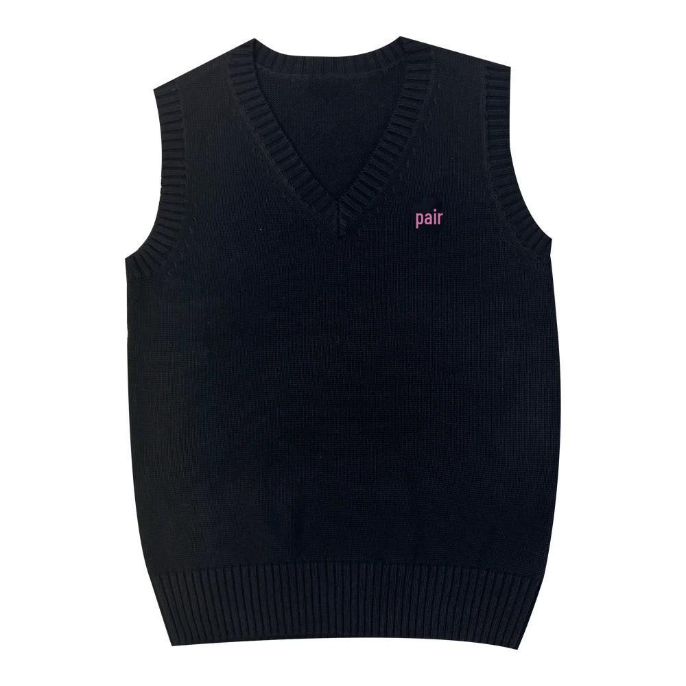 Original JK School Style V-Neck Sweater Vest - Embroidered Solid Color Knitwear for Autumn, Winter, Spring