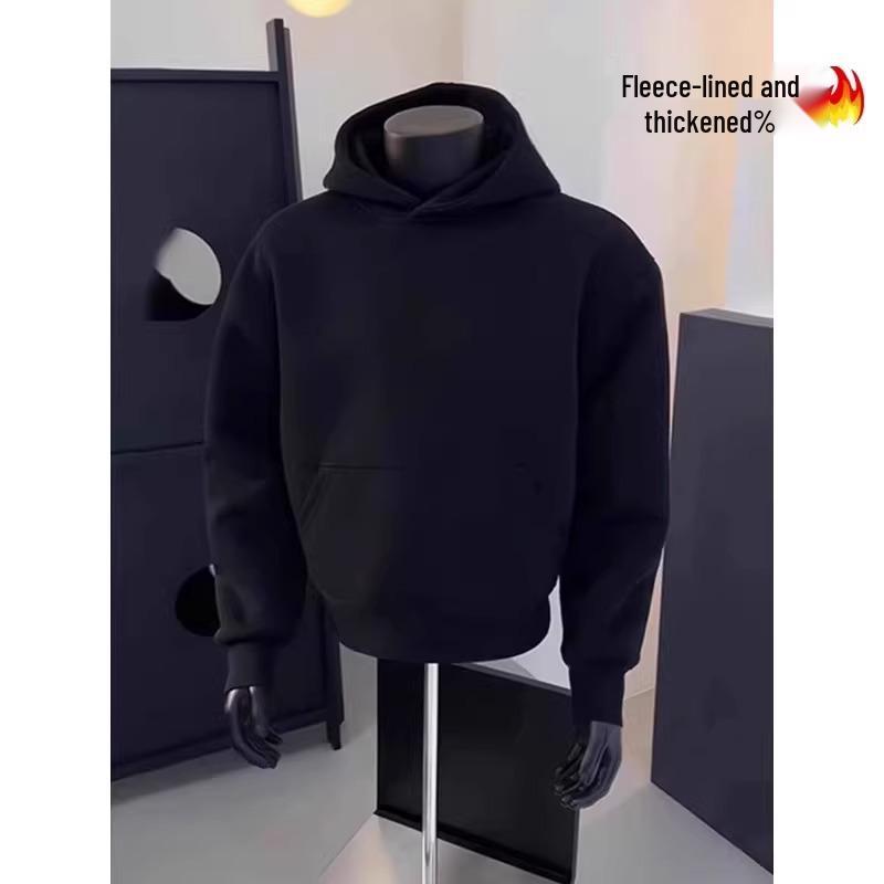 Men's Coffee-Colored Fleece-Lined Hooded Sweatshirt - Autumn/Winter 2025 Style, Thick Pullover Jacket, Loose Fit
