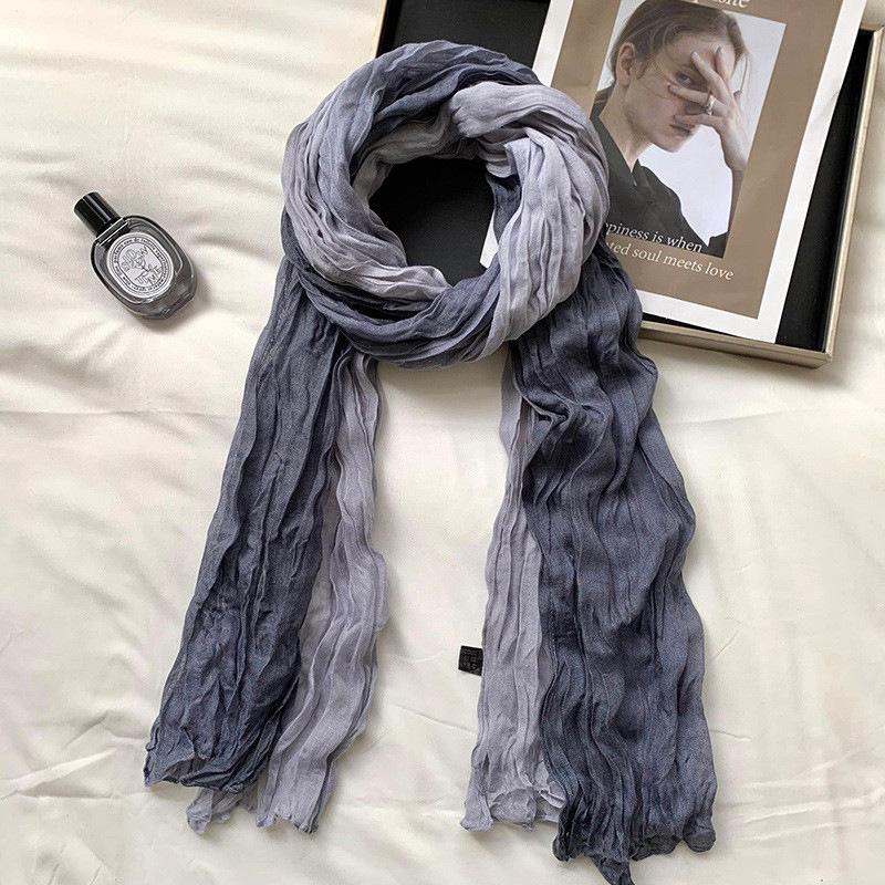 Scarf Women's Winter High-end Sense New Warm and Cold-proof Scarf Versatile Solid Color Crumpled Scarf Shawl