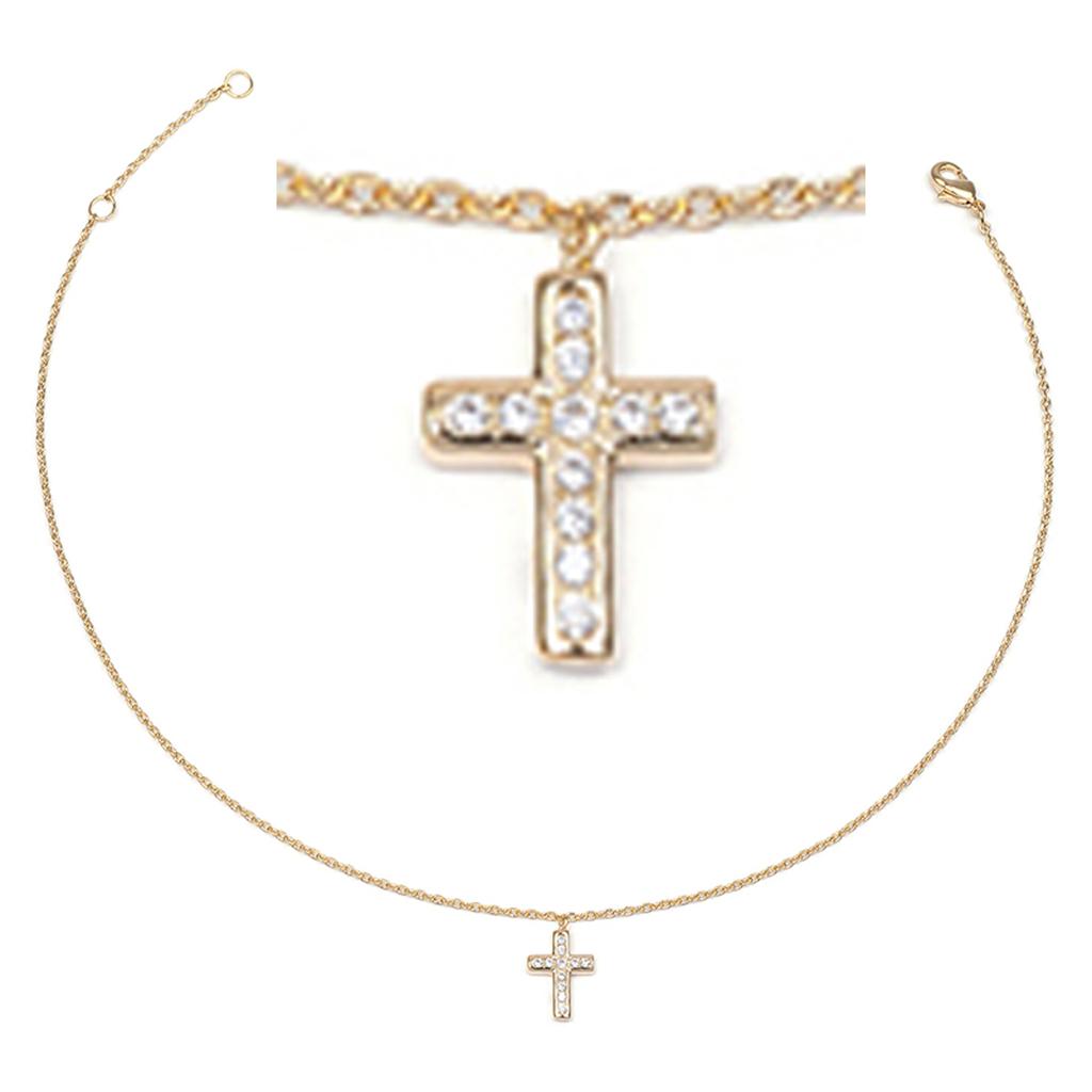 Les Trésors De Lily [R3736] - Gold Plated Anklet 'Cross' White Gold - 10x7 Mm