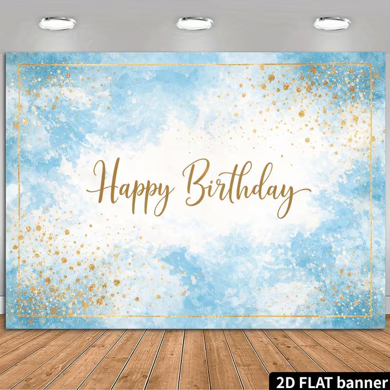 

2D Elegant Watercolor Blue Happy Birthday Backdrop Banner Party Decoration 47.2x31.5inch/120*80cm