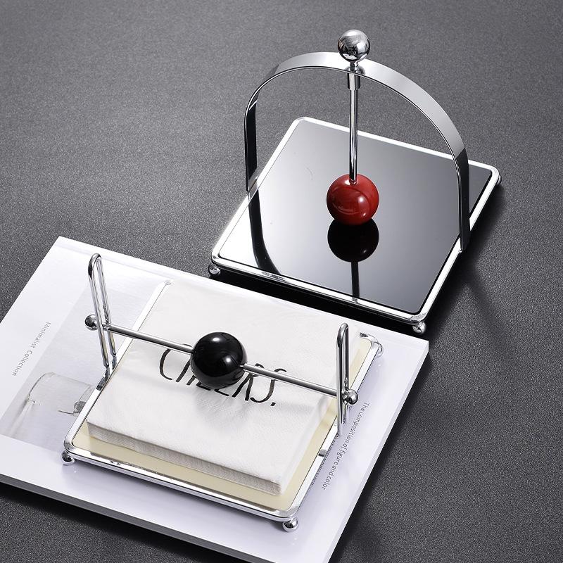 Metal Upright Square Tissue Box with Ball, Hotel Restaurant Decoration Napkin Holder, Wet Wipe Dispenser, Scandinavian Style