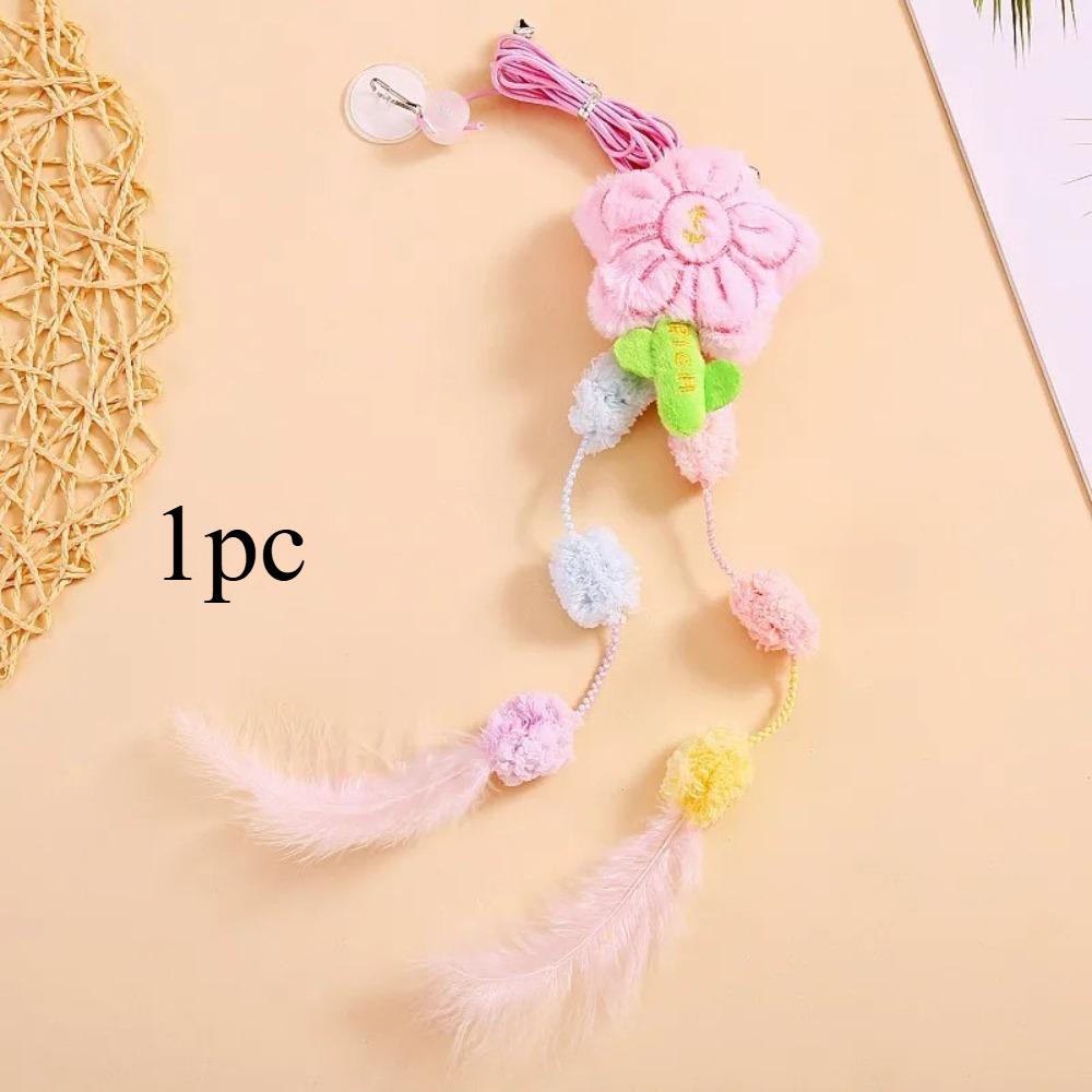 Cat Toy Elastic Rope Feather Tassel Cats Toys Stick Hangingable Interactive Cat Toy with Bell Plush Flower Toys for Cats Jumping