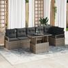 7-piece Garden Sofa Set with Grey Poly Rattan Cushions, 2-seater Garden Sofa with Grey Poly Rattan Cushions 3348835
