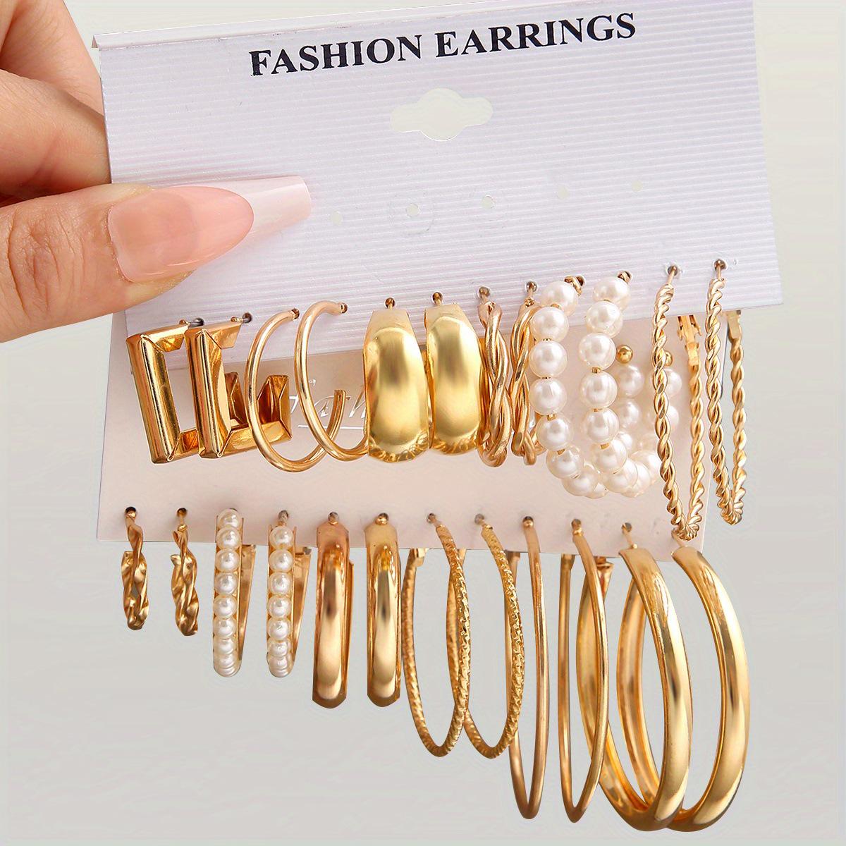 Geometric Retro Metal Twist Hoop Earrings Set for Women