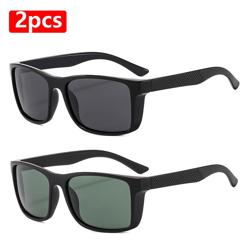 2pcs Sets Classic Sunglasses Men Women Polarized Sun Glasses Retro Square Driving Fishing Shades UV400 Glasses Outdoor Eyewear