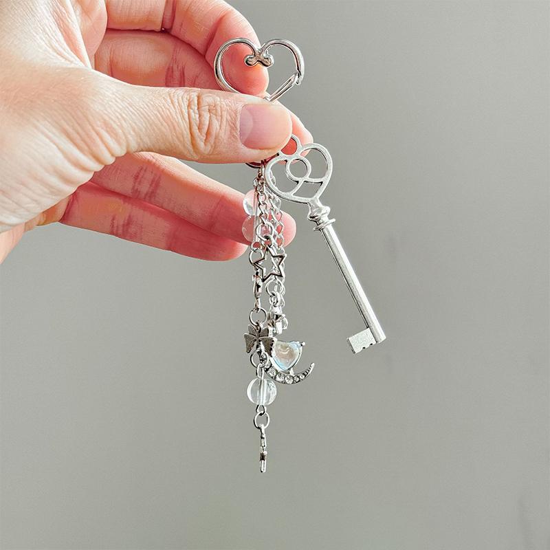 Y2K Blue Love Moon Key Chain Ins Style Phone Pendant Headphone Case Charm Bag Decor Car Key Ring