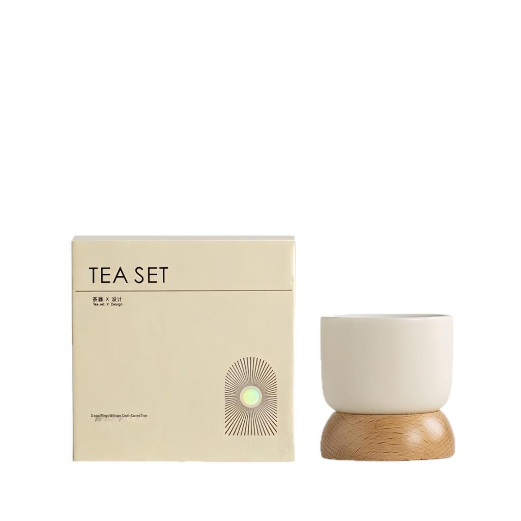 Japanese Minimalist Wooden Teacup Gift Set - Cream Style for Women, Personal Use, Tasting Cup