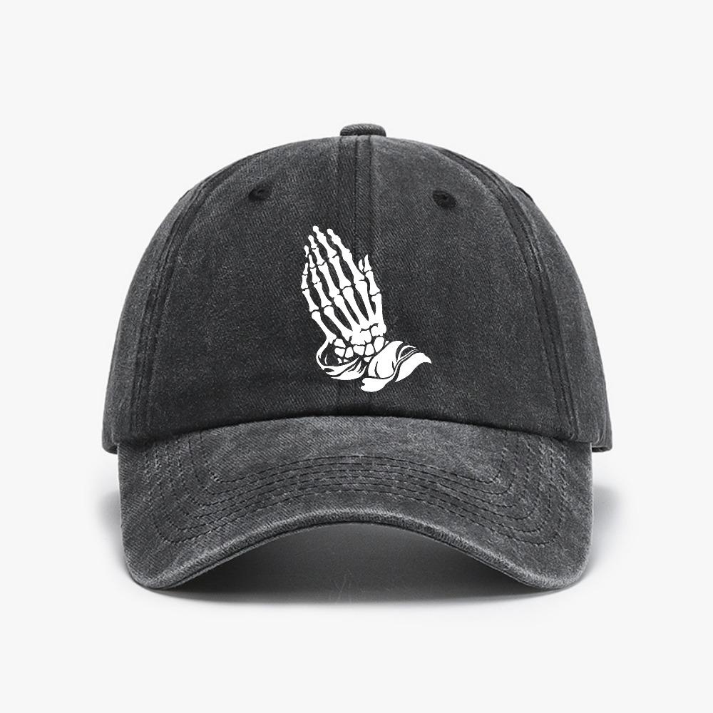 Skeleton Praying Hands Baseball Cap fashion Vintage Washed Denim sun hat Adjustable Outdoor Sports Casual Hat for men women caps
