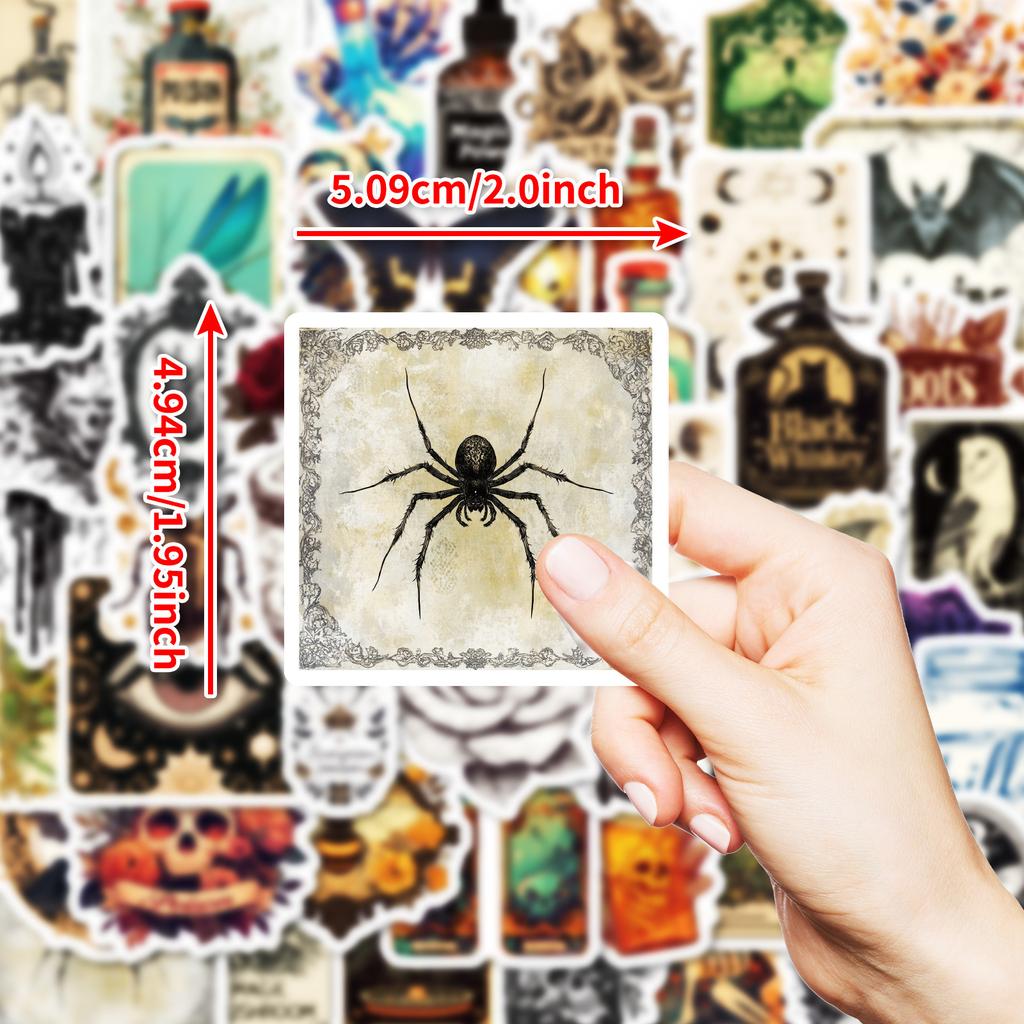 50 Naklejek Dekoracyjnych Wodoodpornych w Stylu Retro Pająk Lampa Oliwna Róża Bez Powtórzeń Naklejki