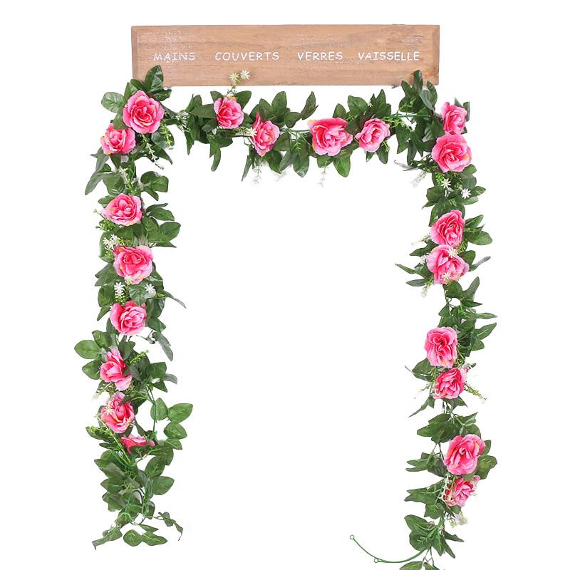 

1PC Silk Cloth Garland Artificial Rose Flower Home Decoration Fake Rattan Birthday Rose Cane Backdrop Decor 220cm Hotel
