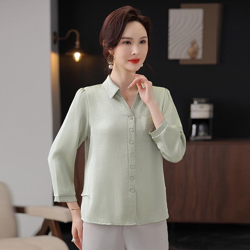 

Весна/Лето 2025 Женская Мода Рубашечный Воротник Рукав до Локтя Пуловер для Мам Среднего Возраста XL (90-110 kg) светло-зеленый