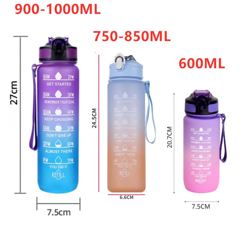 3Sizes ActiveWear Water Bottle Gradient Color Motivational Bottle with Time Marker Leak-proof Cup Gym Outside Drinkware