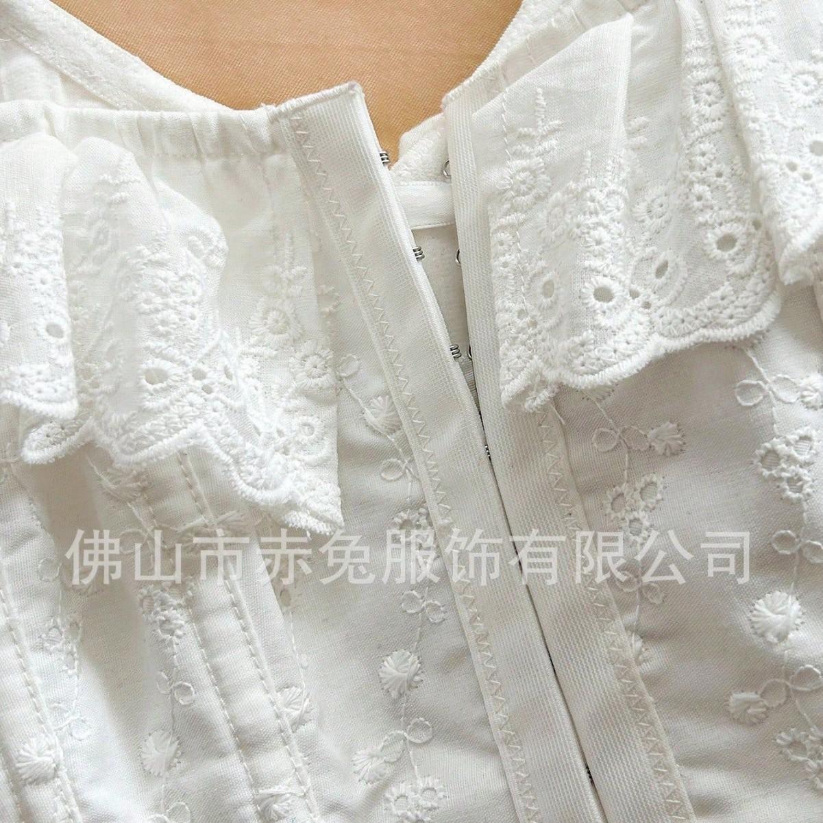

Lace Lace Sweet Suspender Small Fly Sleeve Button Shape Top XL білий