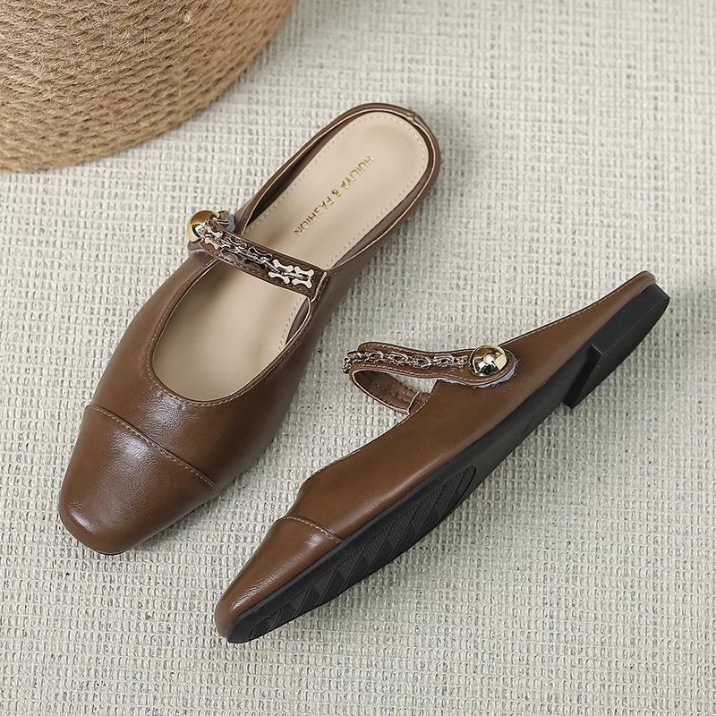 

Слипперы-полуголовки 2025 новая весенняя обувь сандалии модные туфли мюли на низком каблуке одинарная обувь женская 40 коричневый