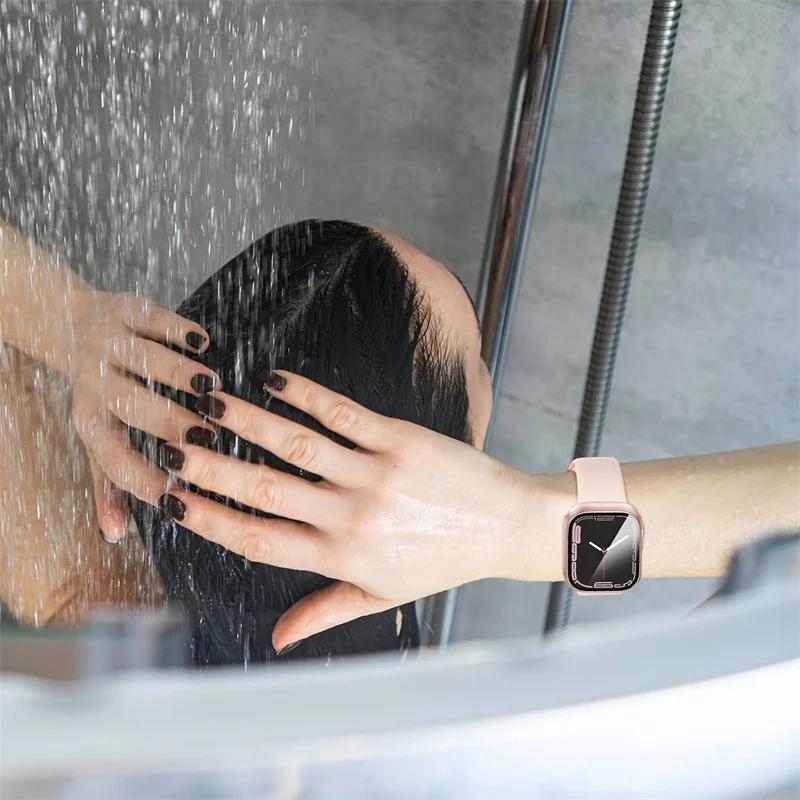 Tempered Glass+Case For Apple Watch Series 9 8 7 41mm 45mm 42mm PC Bumper Screen Protector Cover iWatch 6 5 4 Se 44mm 40mm Shell