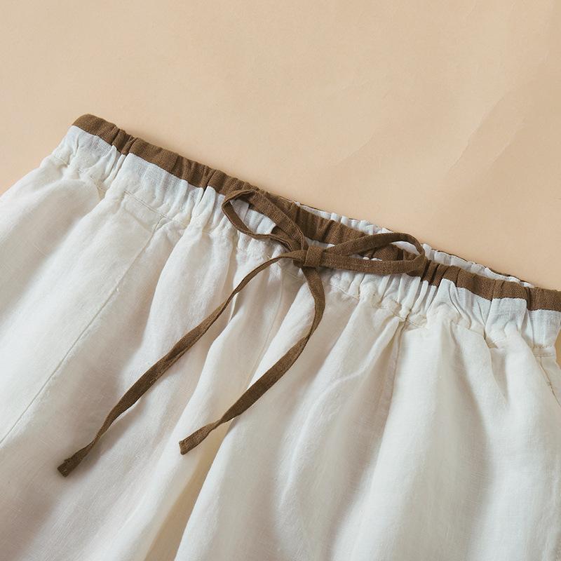 2025 summer new loose linen casual Harlan radish pants women's elastic waist solid color nine-point pants