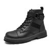 2025 new autumn and winter velvet Martin boots men's platform casual high-top men's shoes tooling boots black leather boots