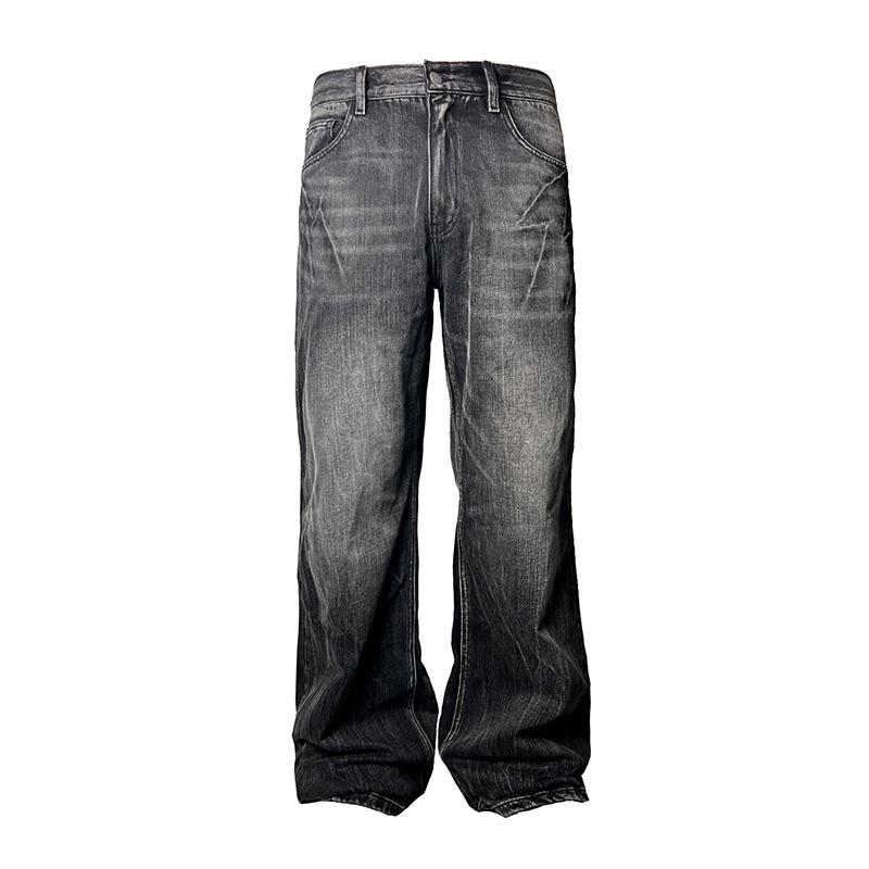 

Unisex Retro Dark Blue Lightning Burst Cracked Wide-Leg Jeans 3XL