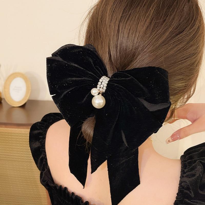 Women's Velvet Bow Hairpin Fashionable Princess Headdress Sweet Back-Of-The-Head Hair Clip New Year's Hair Accessories