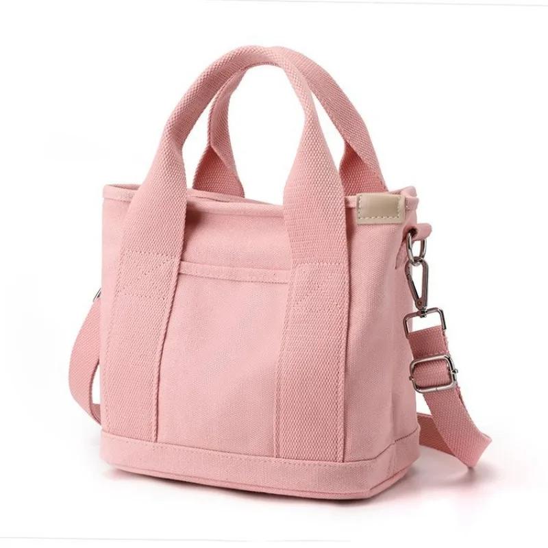 Women Small Bag with Zipper Fashion Lady Single Shoulder Portable Thickened Canvas Mobile Phone Bucket Tote Bag
