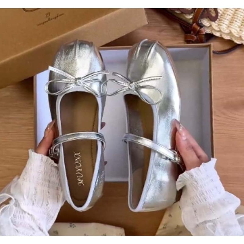 New Style Popular Ballet Flats Women's Mary Jane Shoes Round Toe Women's Luxury Shoes Bow Silk Satin Flats Women Shoes Plus Size