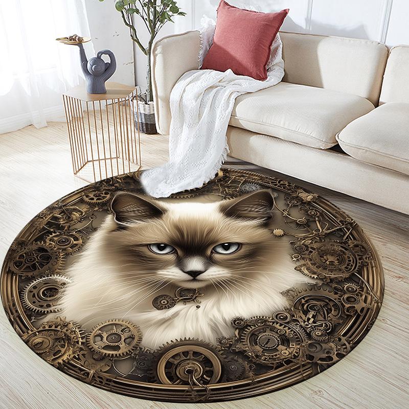 Gear Cat,Round Area Rug,Carpet Rug for Living Room Bedroom Sofa Playroom Decor,Non-slip Floor Mat