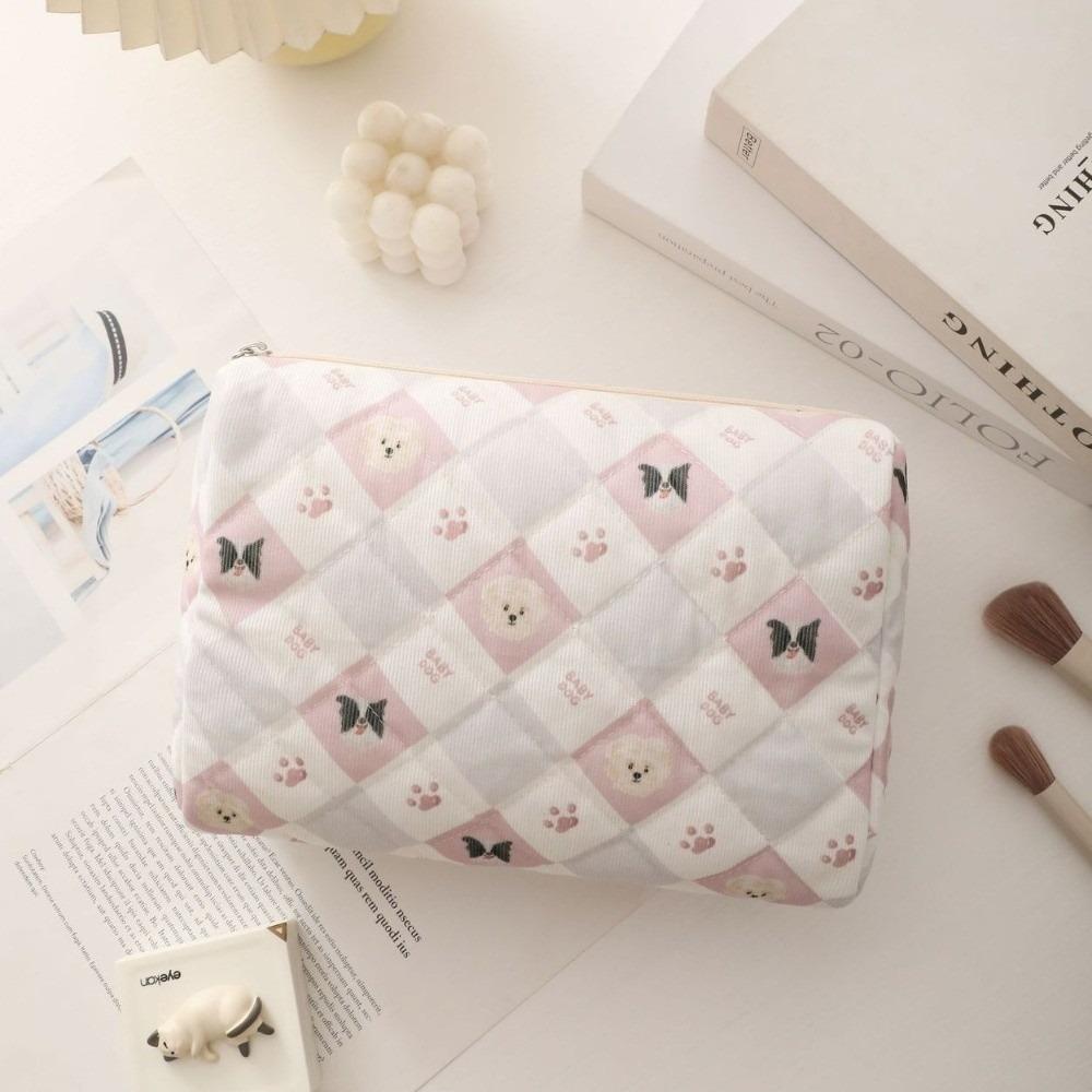 Portable Corduroy Quilted Makeup Bag Large Capacity Multi-Purpose Cosmetic Organizer Coin Purse