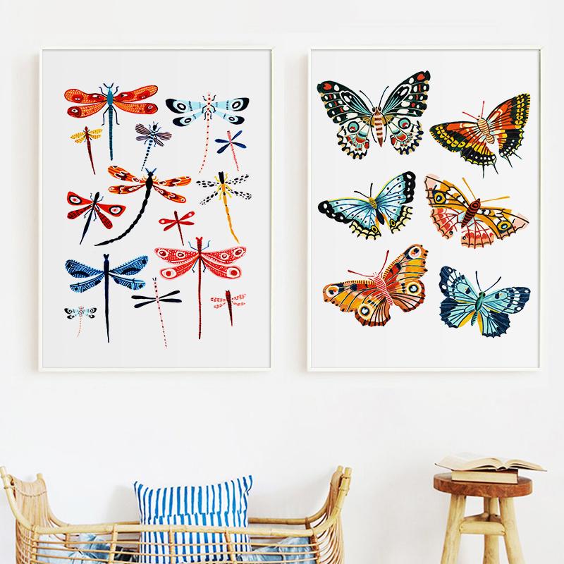 Wall Art Canvas Painting Butterfly Dragonfly Insect Art Prints Nordic Posters Prints Wall Pictures Baby Kids Nursery Room Decor