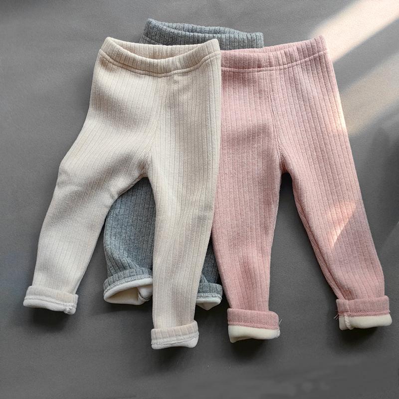 Pantaloni Fete Toamnă Iarnă Îngroșați Calzi Pantaloni din Fleece Pentru Fete Colanți Copii Bebeluși Elasticitate Subțiri Pantaloni cu Dungă