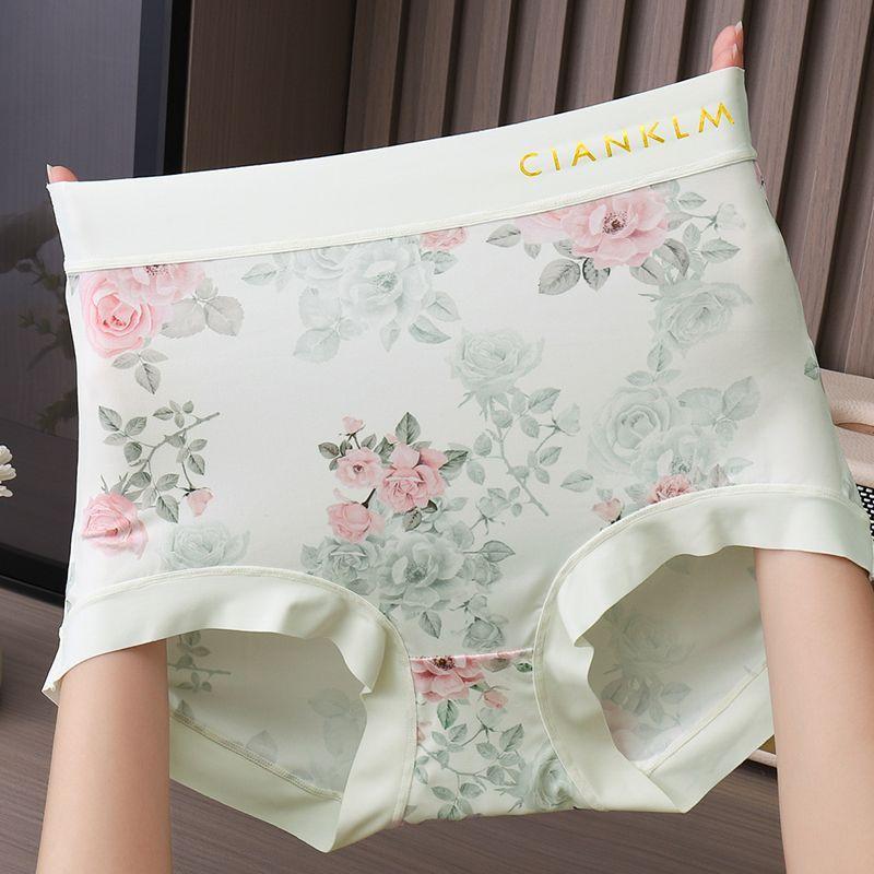 Women Flowers Panties Mesh Mid-Rise Briefs Breathable Skin Friendly Underpants Plus Size Stretch Underwear
