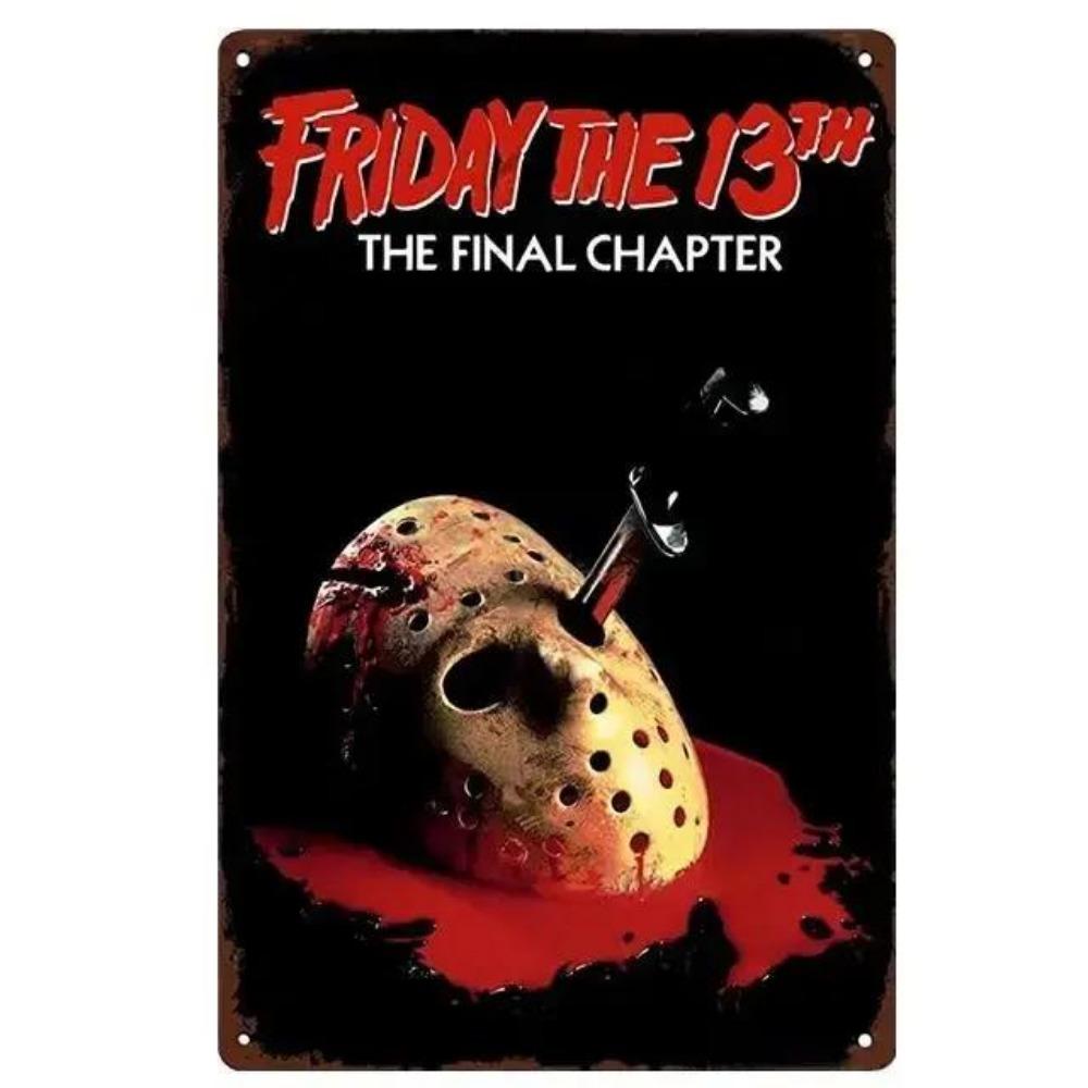 Kovové nástěnné umění Halloweenská hororová dekorace 20x30cm Domácí Jeskynní Muž Filmová cedule