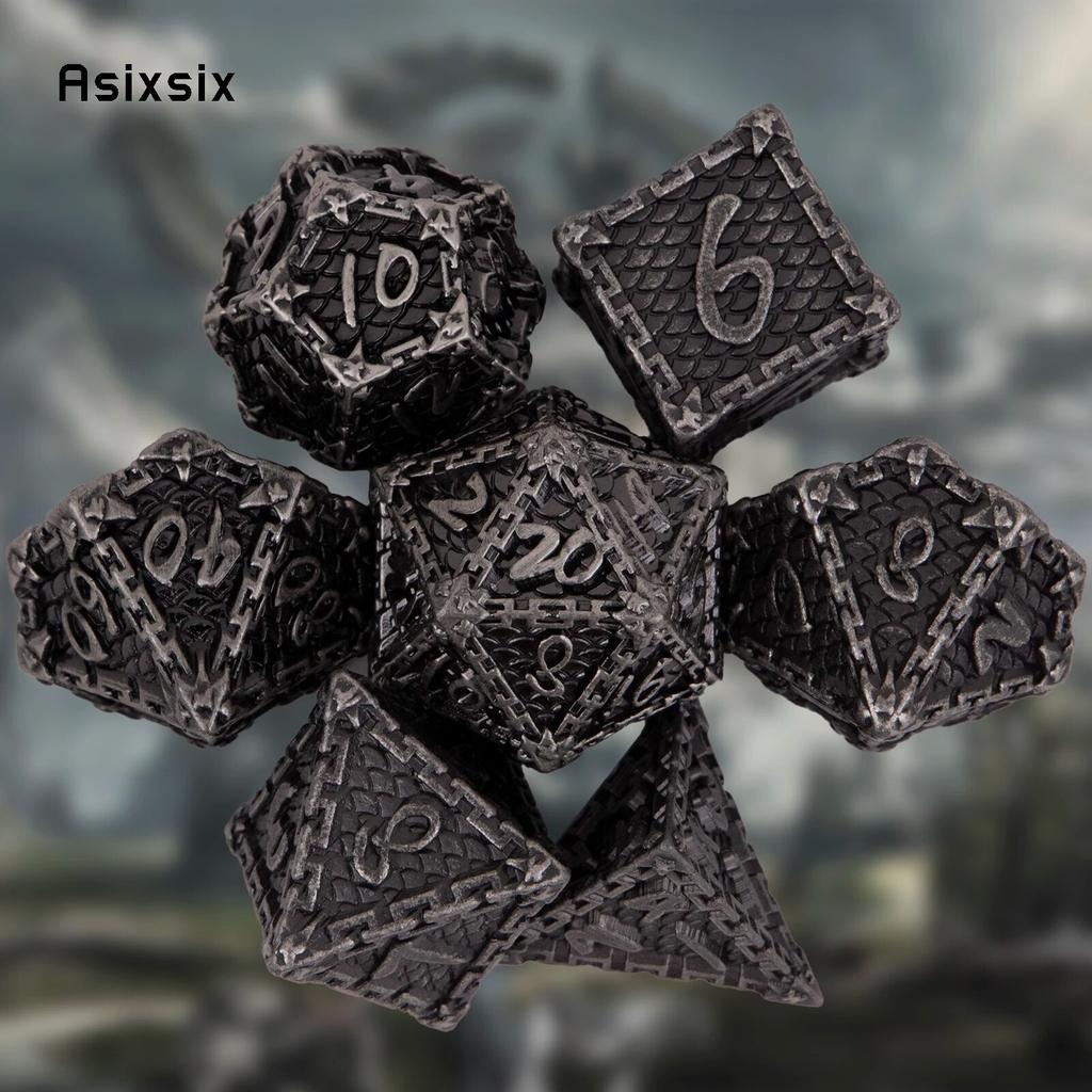 7 sztuk srebrne rybie łuski metalowe kostki z litego metalu zestaw kości wielościennych odpowiednie do odgrywania ról RPG gra planszowa gra karciana