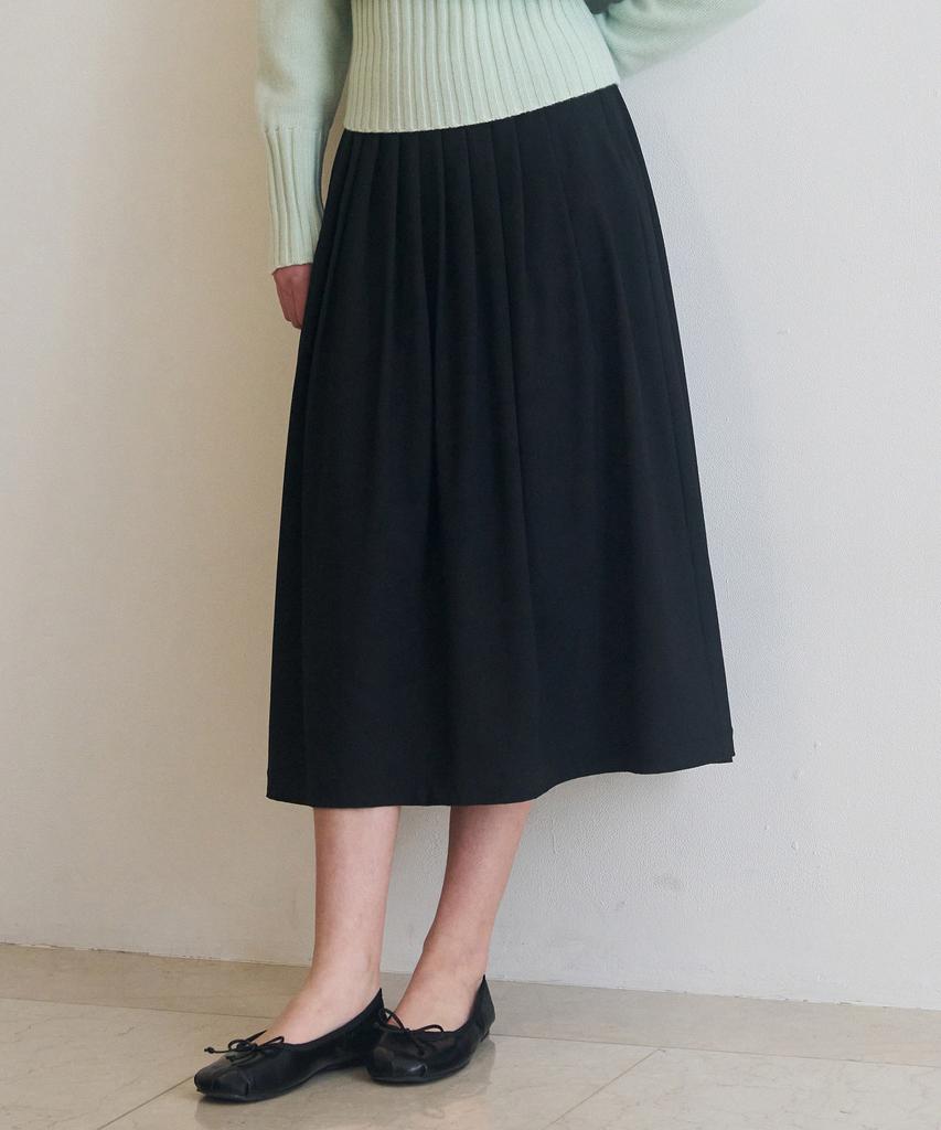 Deuloupisumeon Pleated Long Flare Skirt [Ivory]